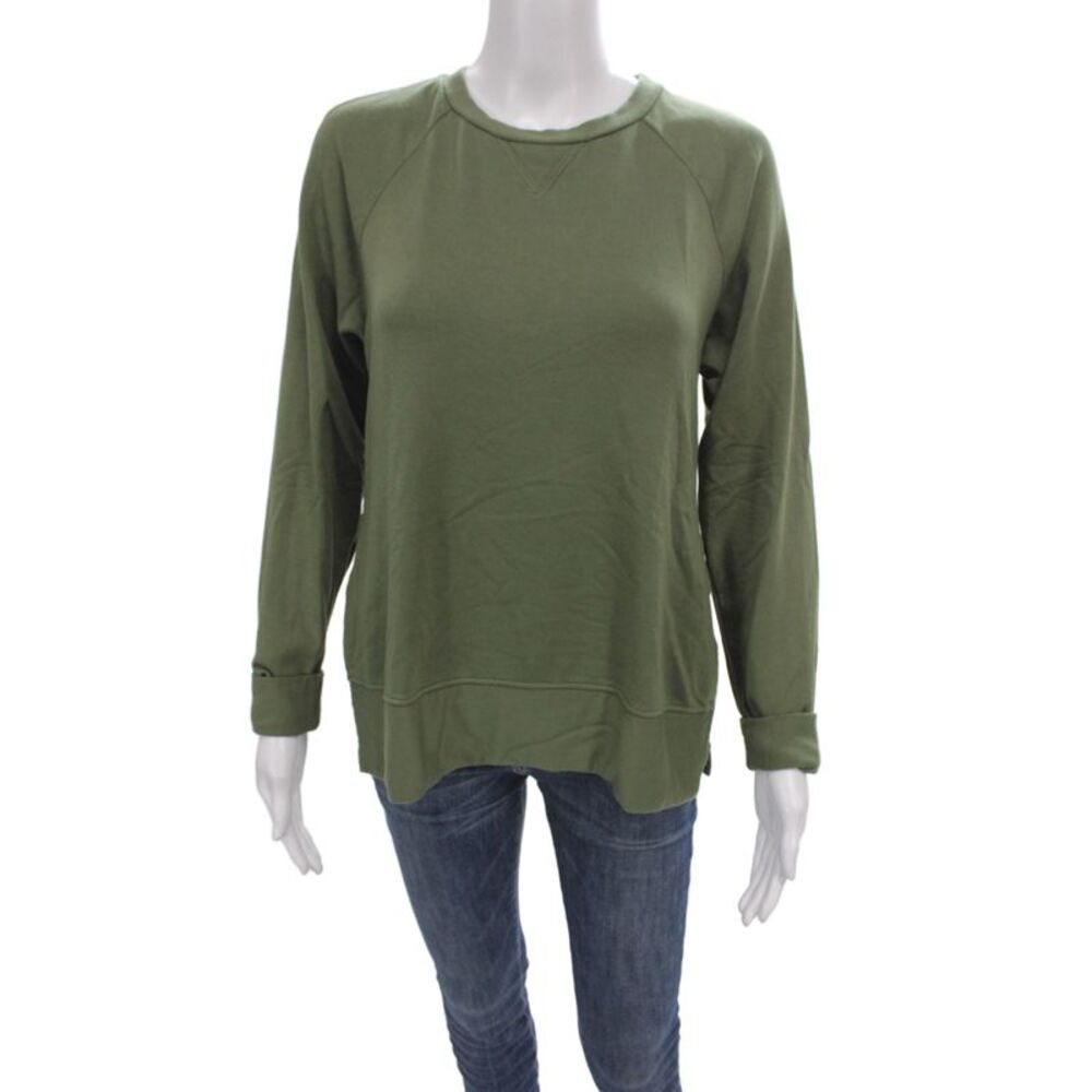 Stateside Womens Basic Green T-Shirt Crew Neck Long Sleeve Size XS